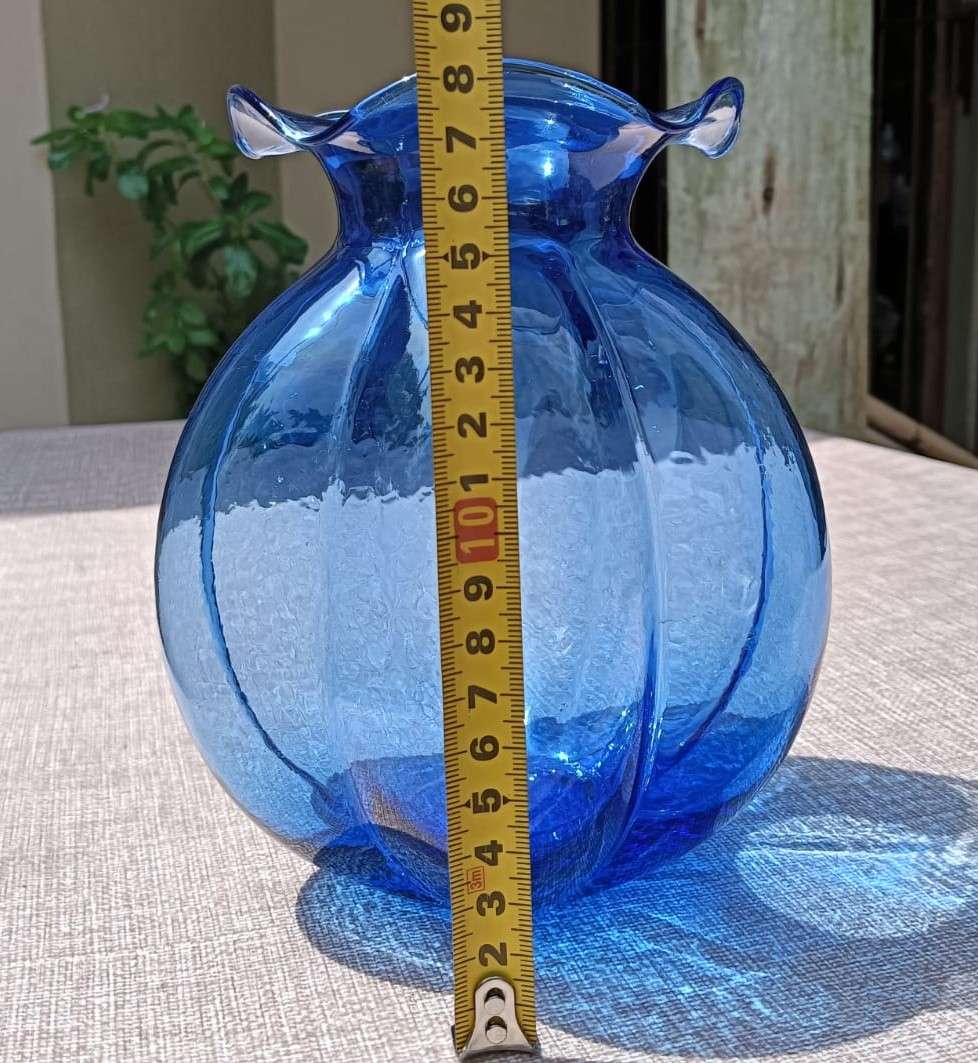 Cobalt Blue Flower-Bulb Shaped Glass Vase Marked Possible Hazel Atlas USA