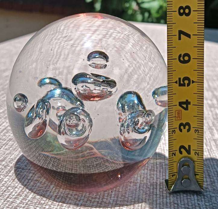 Mesmerizing Controlled Bubbles Art Glass Paperweight 7cm Diameter with Flat Base