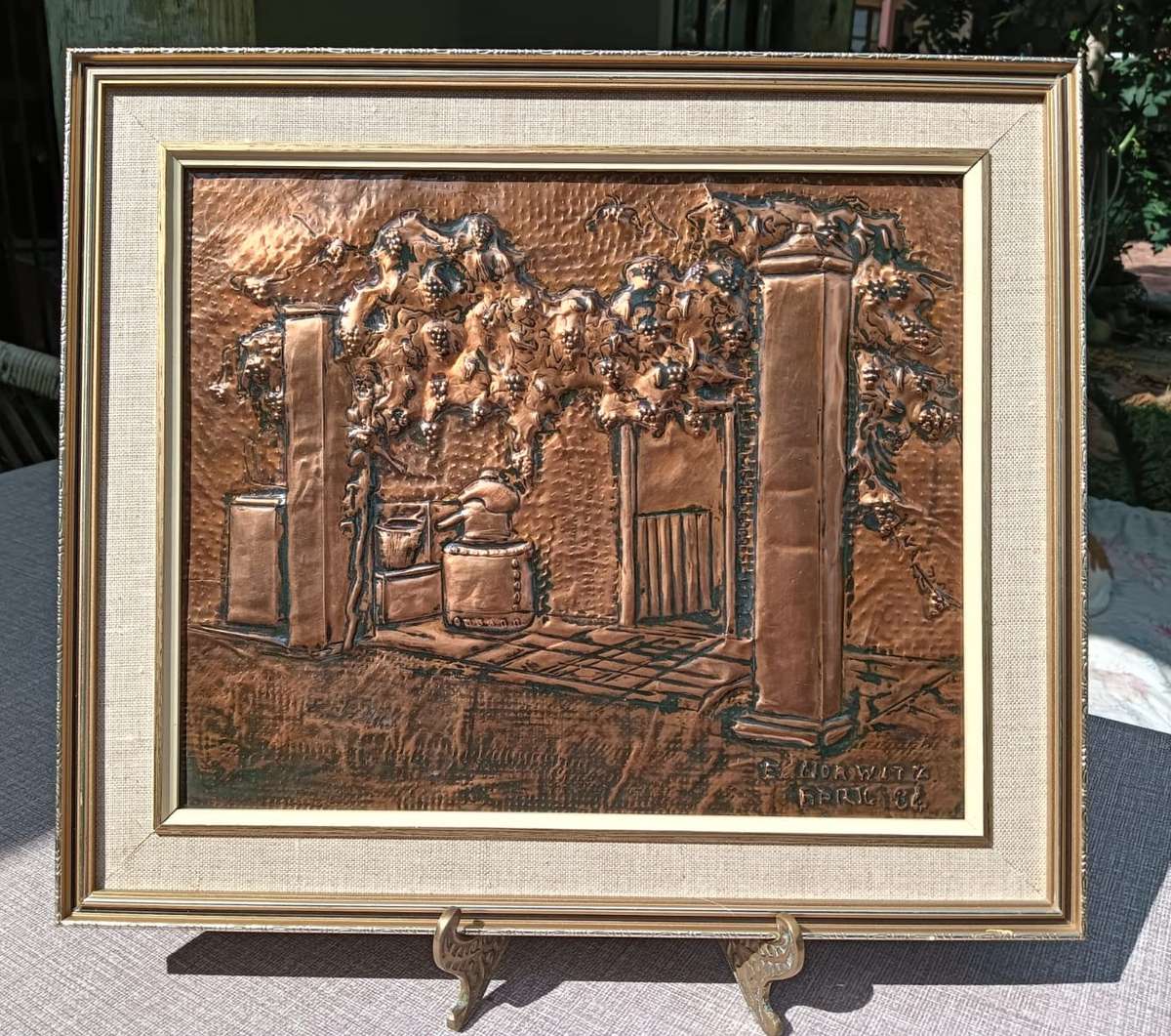 Intriguing Old Wine Farmhouse Moonshine Distillery Copper Relief Artwork Signed E Norwitz Dated 1984