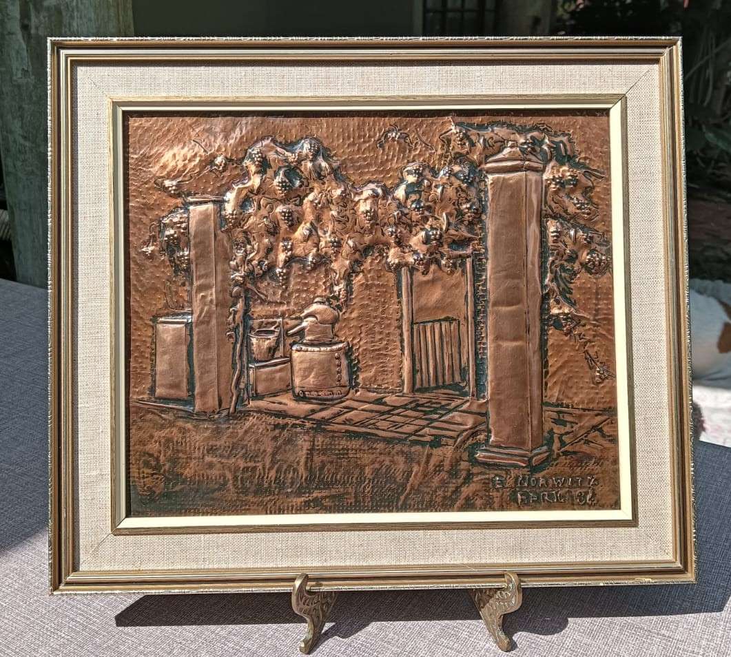 Intriguing Old Wine Farmhouse Moonshine Distillery Copper Relief Artwork Signed E Norwitz Dated 1984