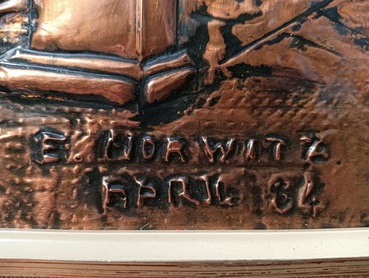 Intriguing Old Wine Farmhouse Moonshine Distillery Copper Relief Artwork Signed E Norwitz Dated 1984