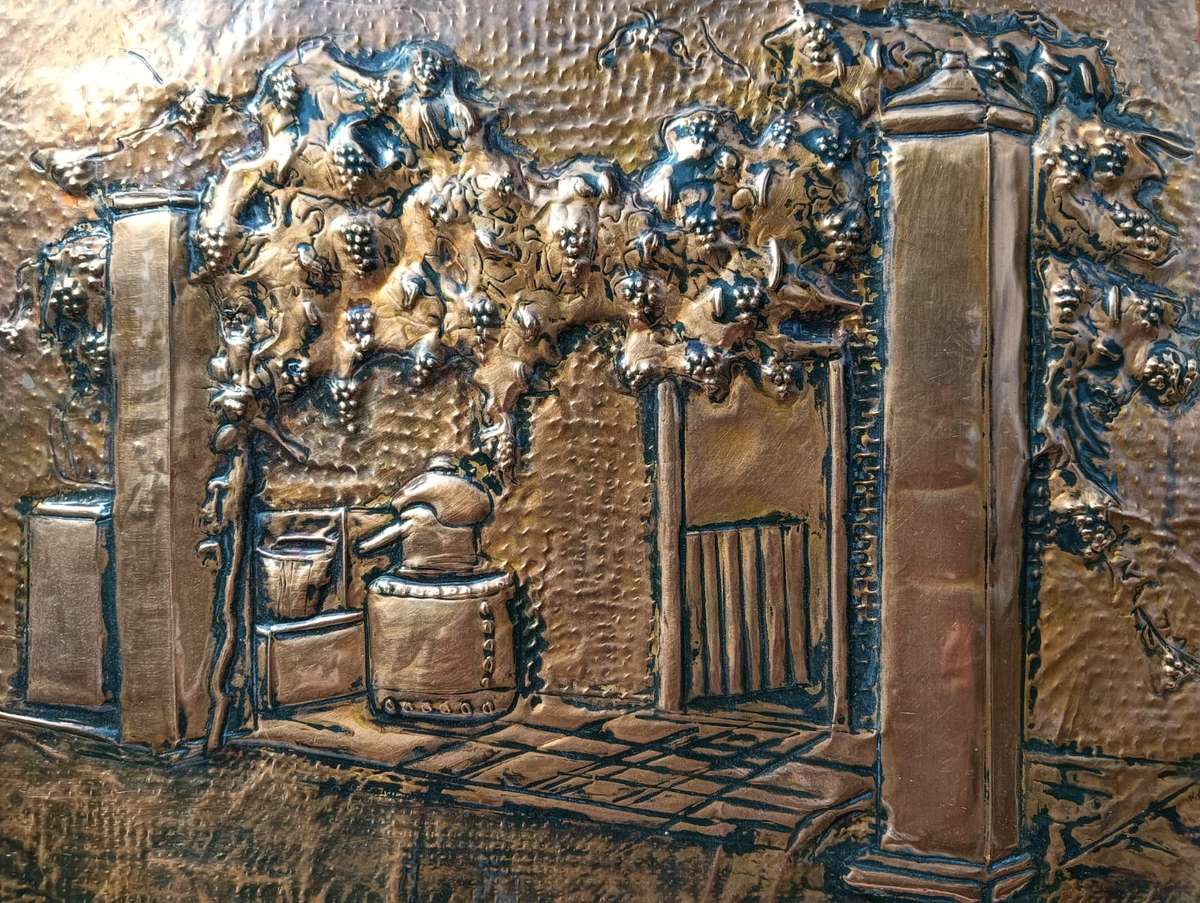 Intriguing Old Wine Farmhouse Moonshine Distillery Copper Relief Artwork Signed E Norwitz Dated 1984