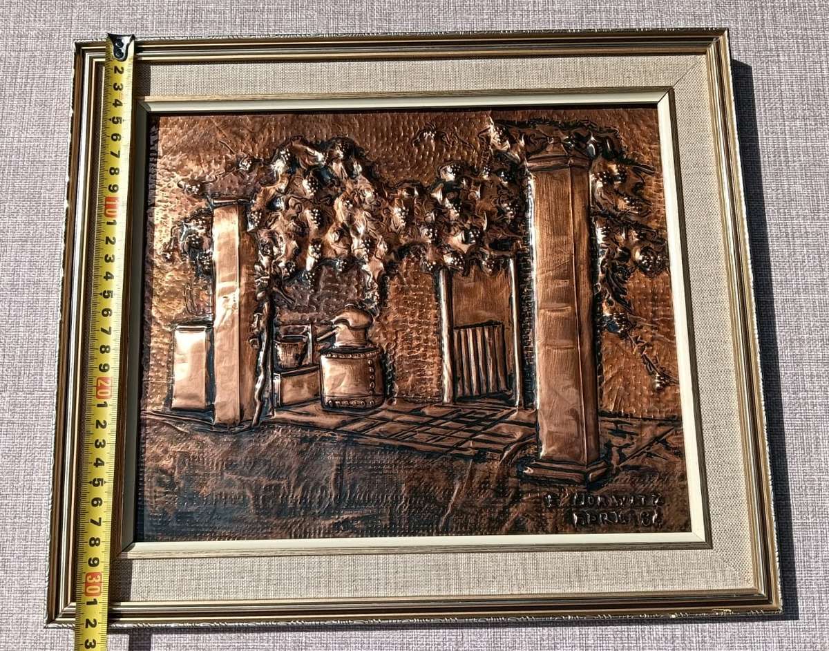 Intriguing Old Wine Farmhouse Moonshine Distillery Copper Relief Artwork Signed E Norwitz Dated 1984