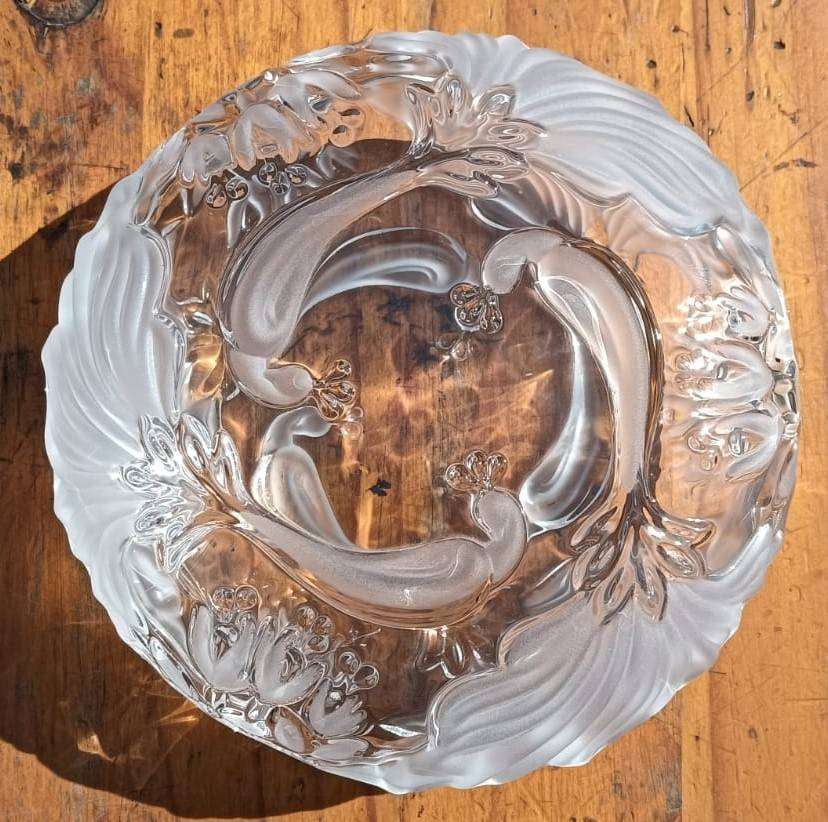 Frosted Peacock Design Chrystal Bowl with Lid  Mikasa USA/Japan 1990s