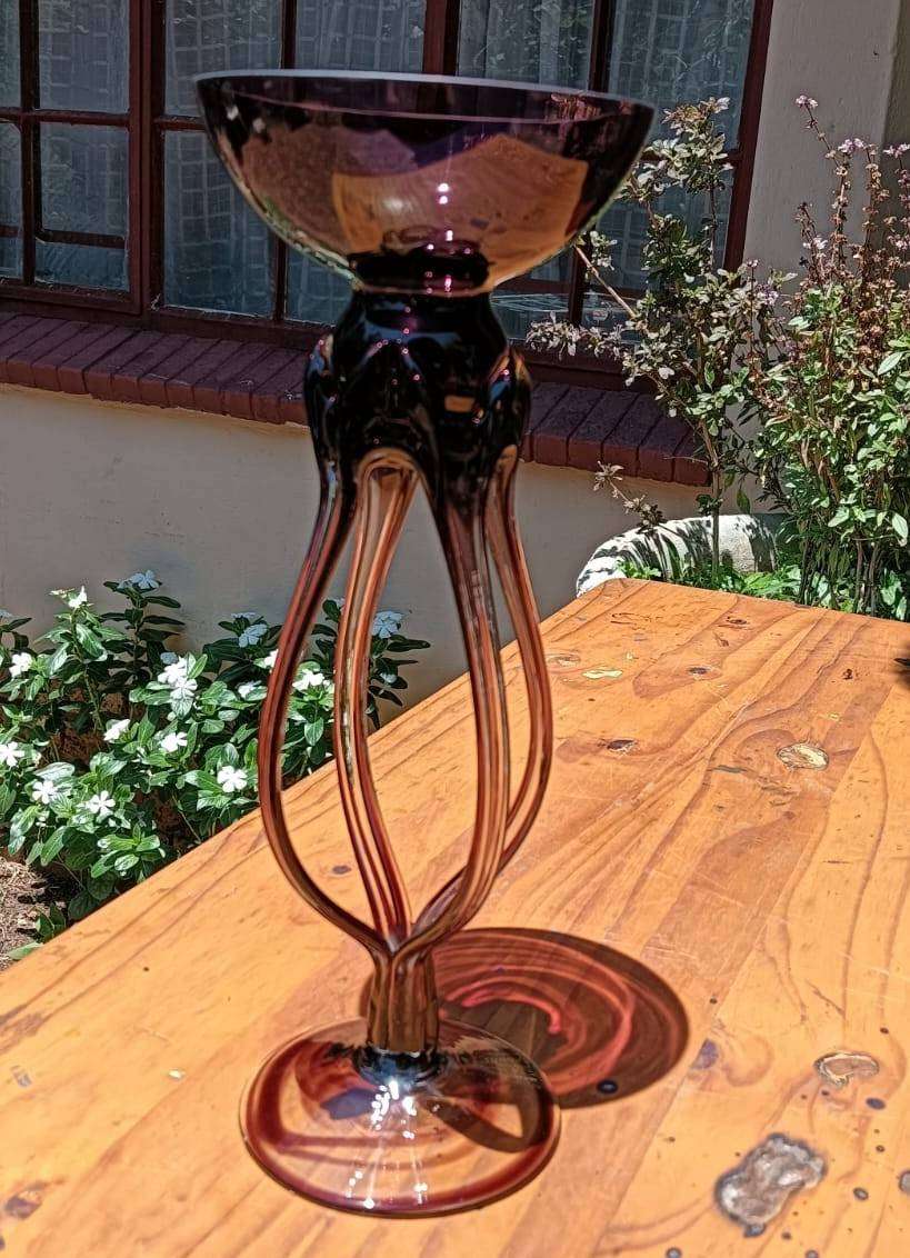 Hand Blown Makora Art Glass Spider / Octupus Bowl from Krosno Glassworks in Poland