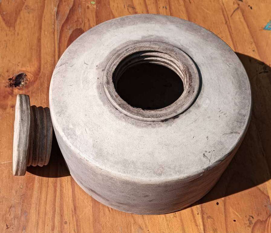 Antique Mid 1800s Stoneware Container with Rarely Seen Grooved Screw On Stoneware Lid