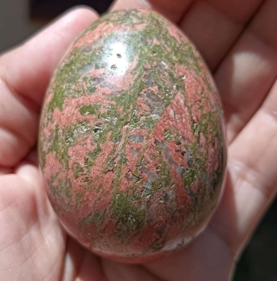 Clutch of 6 Rock Eggs: Leopard Spot Egg, Holy Indian Narmada Stone, Pink and Green Unikite, and more