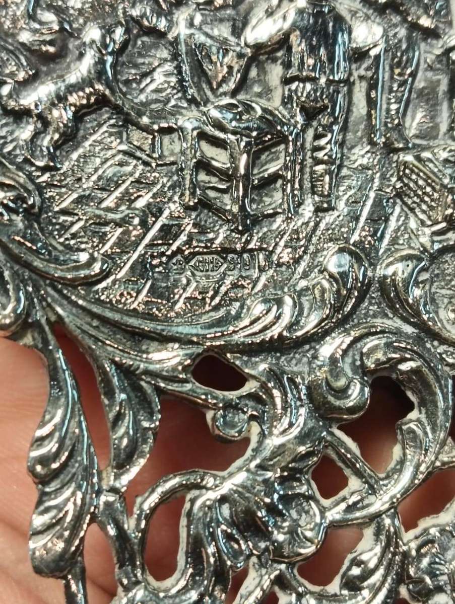 DUTCH HOOIJKAAS HH90 SILVERPLATED CAKE OR PIE SERVER WITH RAISED TAVERN SCENE AND ROTATING WINDMILL