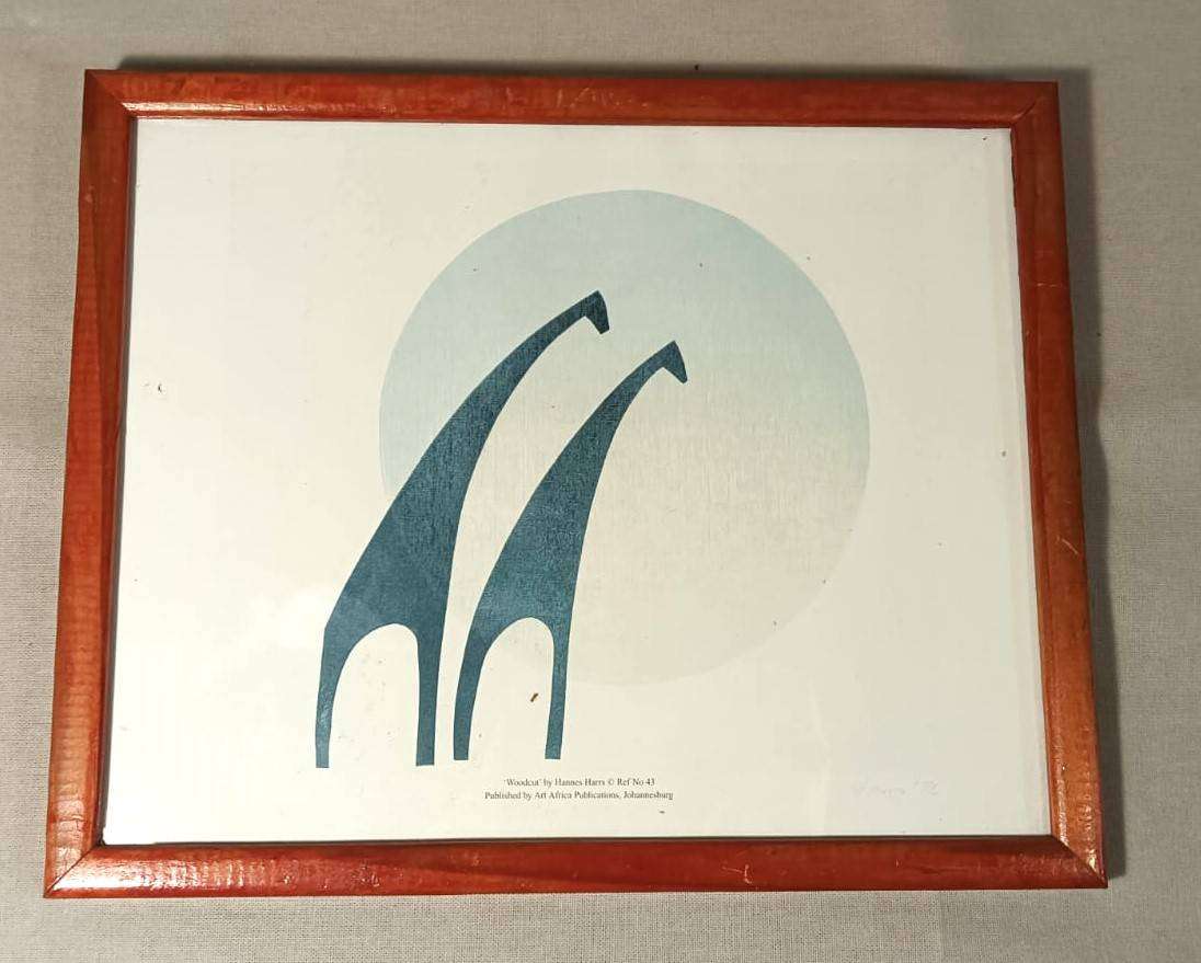 Hannes Harrs (1927-2006) Framed Colour Woodcut Print Abstract Giraffe Composition Signed Harrs 76