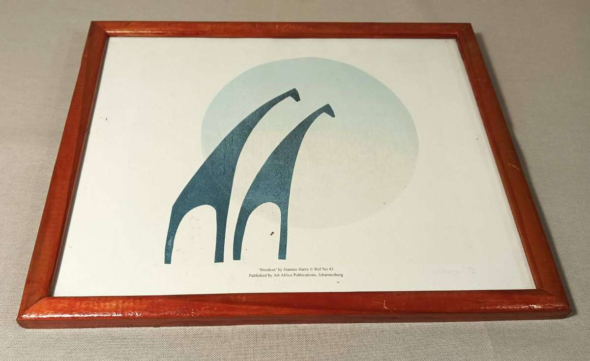Hannes Harrs (1927-2006) Framed Colour Woodcut Print Abstract Giraffe Composition Signed Harrs 76
