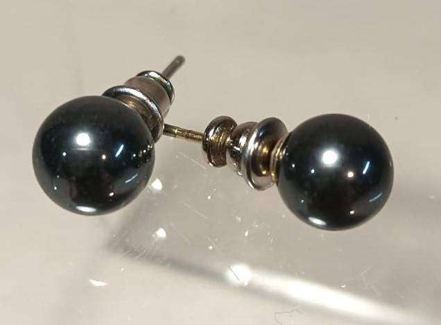 Silvery-Black Shiny Hematite Ball Earrings  Its Magnetic!