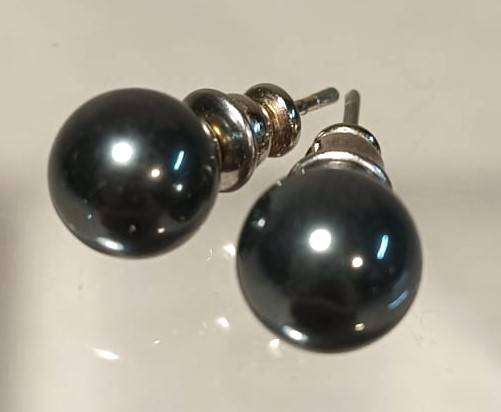 Silvery-Black Shiny Hematite Ball Earrings  Its Magnetic!