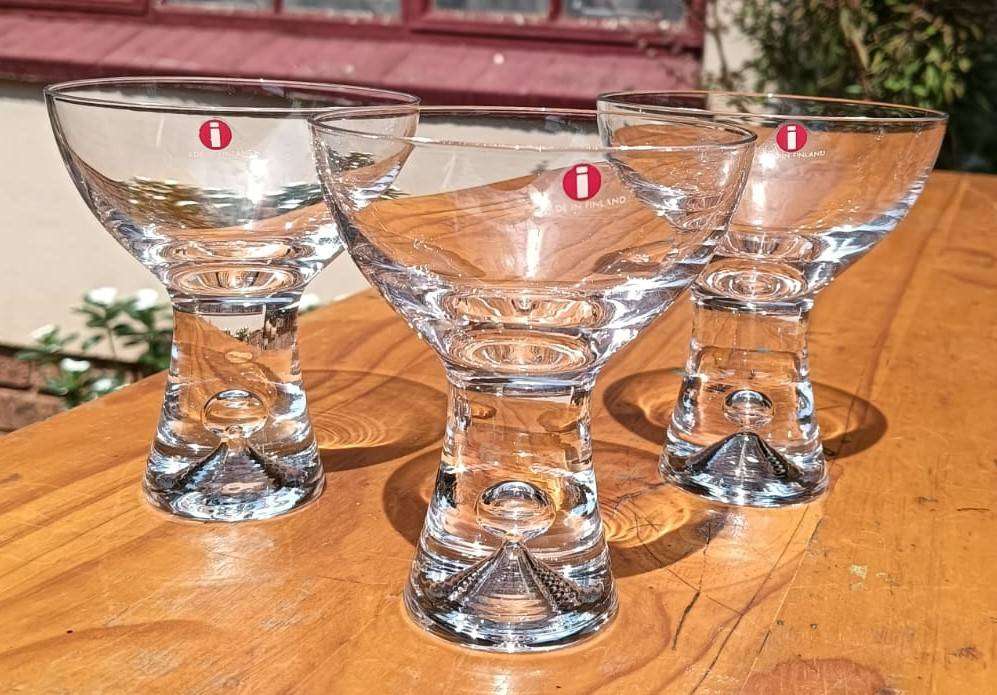 Tapio Wirkkala Boxed Set of 6 Iittala Finland Trapped Air Bubble 1954 Design Cocktail Glasses