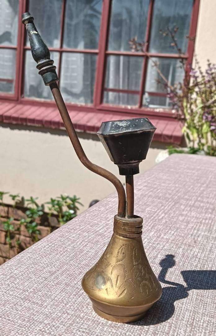 Small Vintage Indian Brass Pocket Hookah / Shisha Pipe / Water Pipe - Hand Engraved