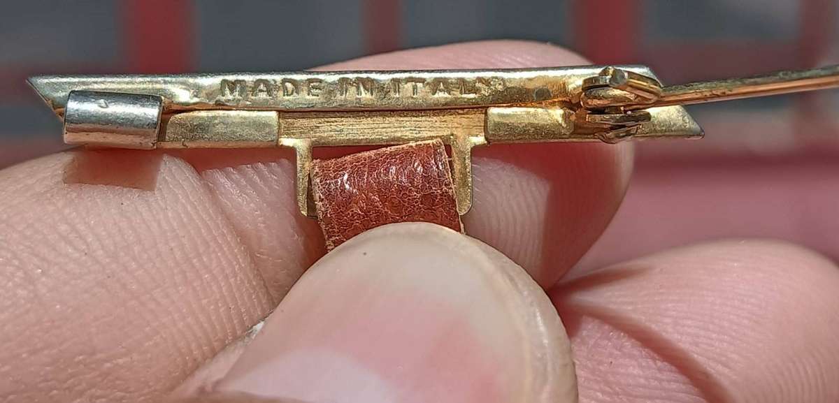 Italian Made "Bone" Carved Horse Head and Brass Stirrup Brooch