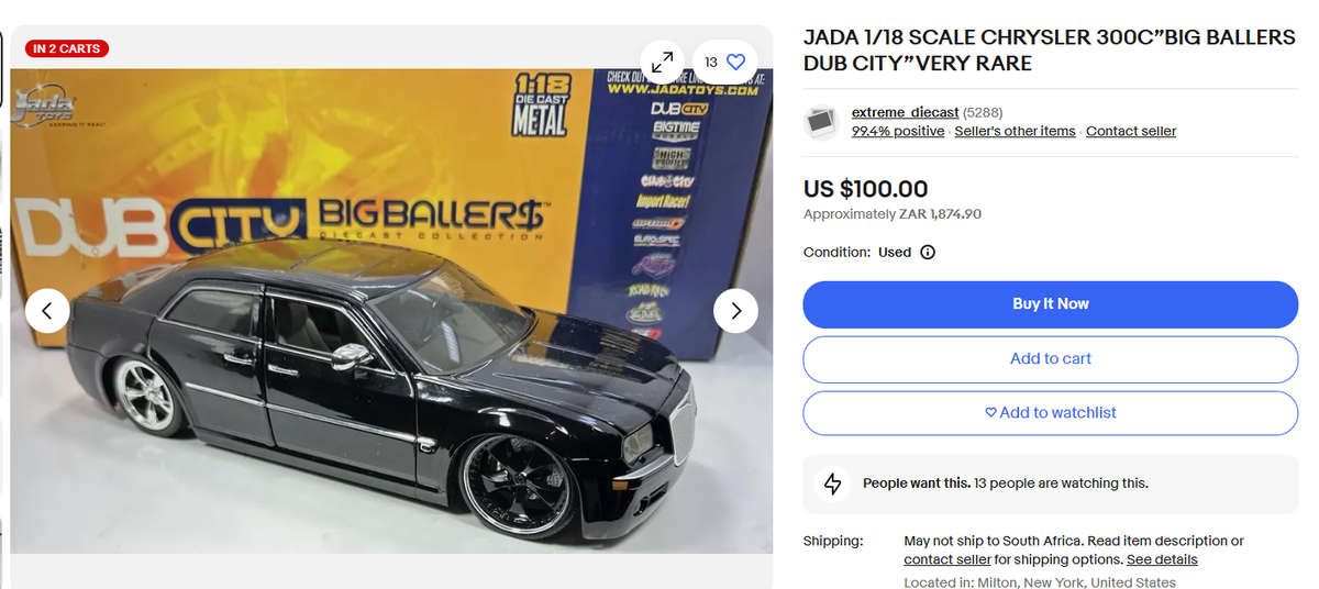 Large 27cm Long Black Chrysler 300C Dub City Big Ballers 1:18 Scale Die Cast Model Car Rare 2005 Mod