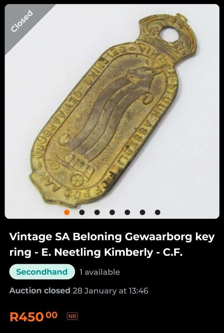 Vintage 1940s Beloning Gewaarborg / Reward Guaranteed Key Ring  SA H Rex