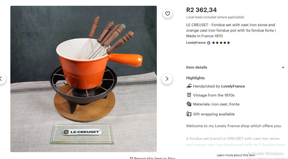 VINTAGE 1970S LE CREUSET FRANCE CAST IRON FONDUE STAND - GRILL IN TACT BUT NO BURNER