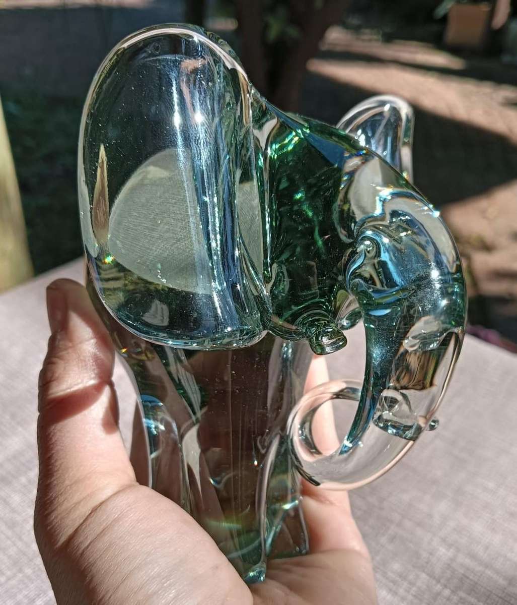 Massive Ngwenya Glass Elephant with Trunk Curled in Feeding Motion Large 13cm High Weighs Nearly 1kg