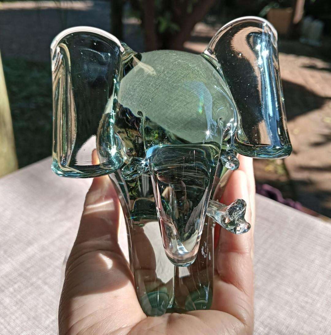 Massive Ngwenya Glass Elephant with Trunk Curled in Feeding Motion Large 13cm High Weighs Nearly 1kg