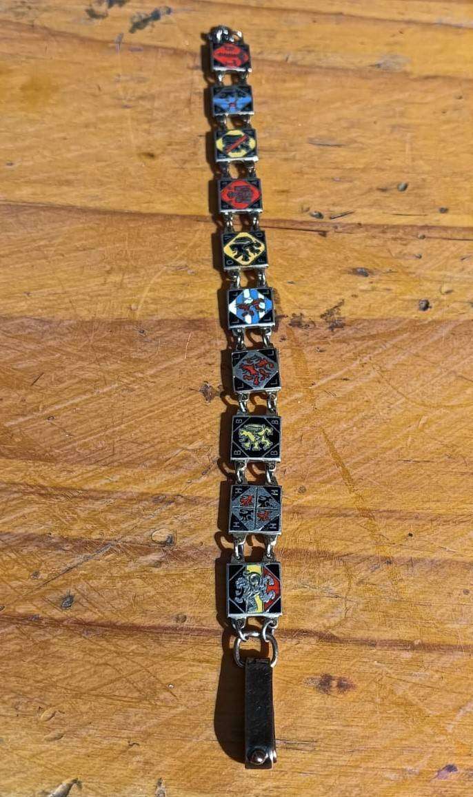 Heraldic Enamelled Coat of Arms Bracelet with Red Black Blue Lion Rampant Panels
