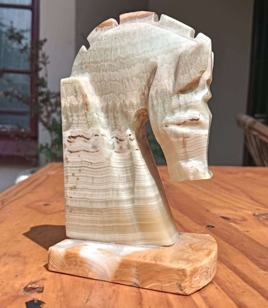 Onyx Stone Chess Knight Design Horse Head Bookend 15cm High