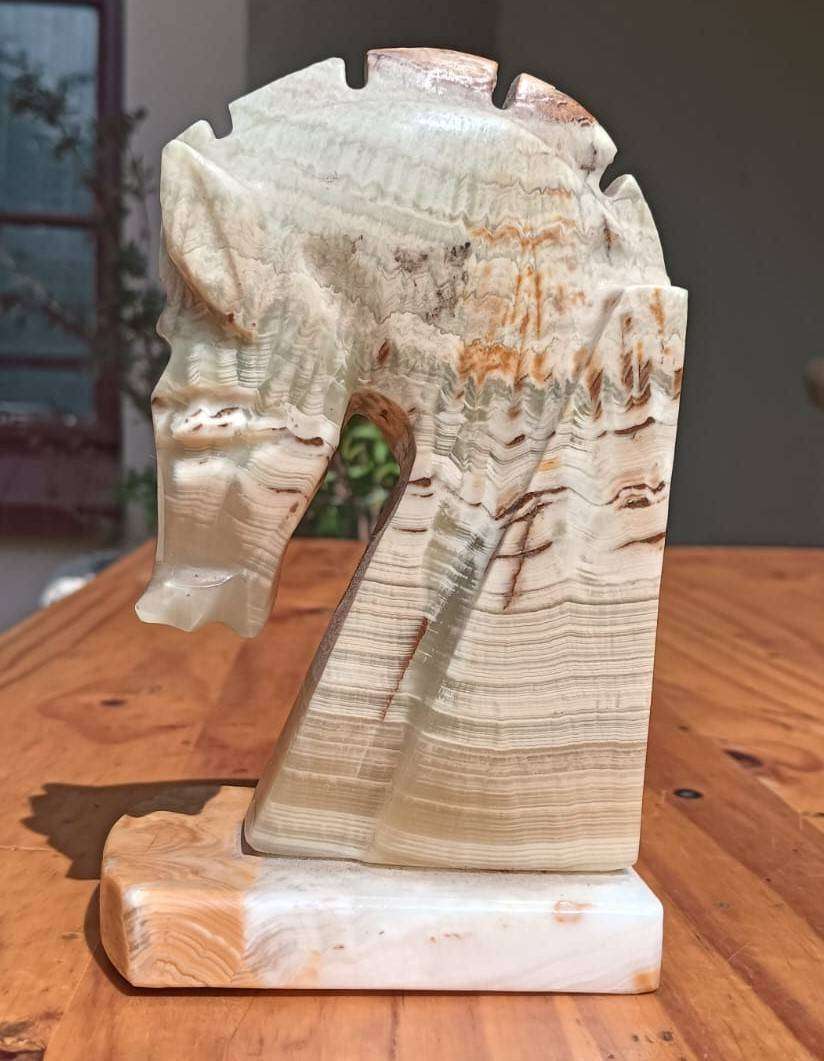 Onyx Stone Chess Knight Design Horse Head Bookend 15cm High
