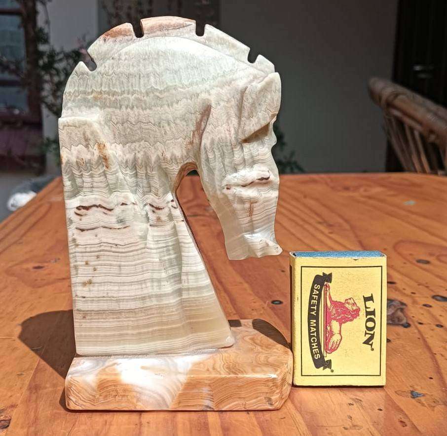 Onyx Stone Chess Knight Design Horse Head Bookend 15cm High