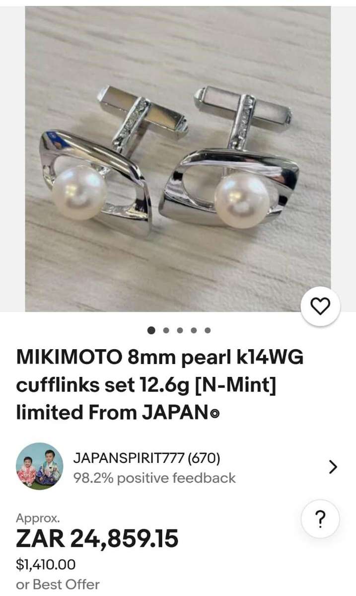 Mikimoto Japan 8mm Pearl Sterling Silver Cufflinks 7.4g