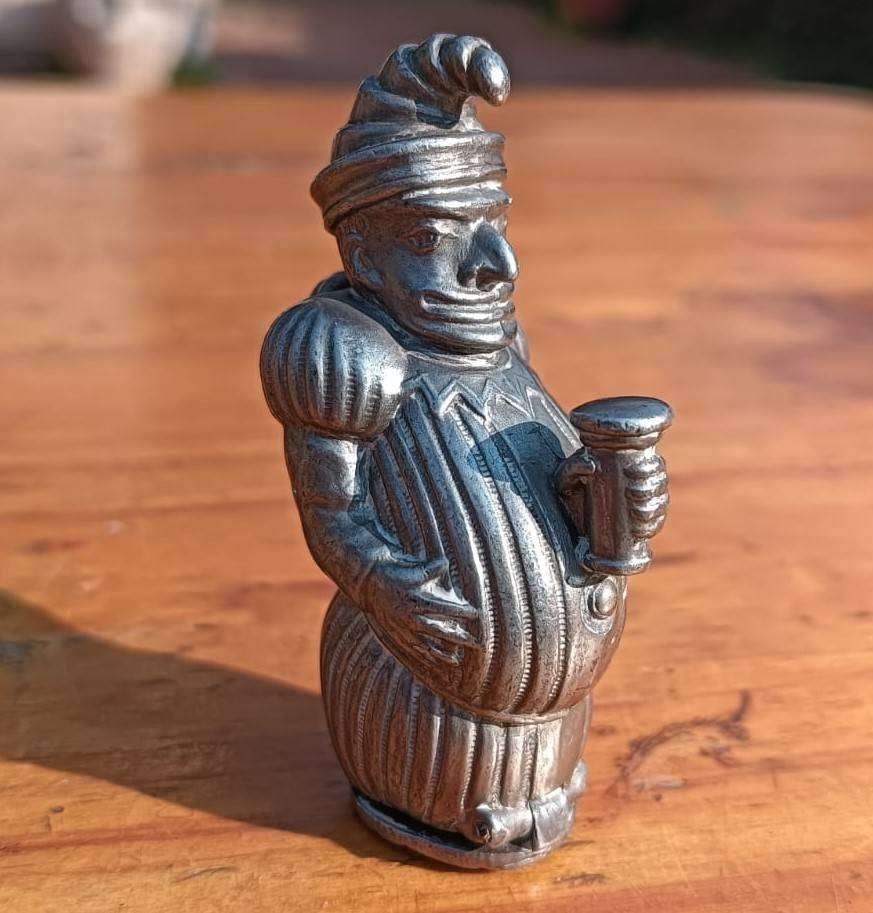 Antique 1890s Mr Punch Puppet Character Pocket Match Safe / Vesta Case with Hinged Bottom - Rare