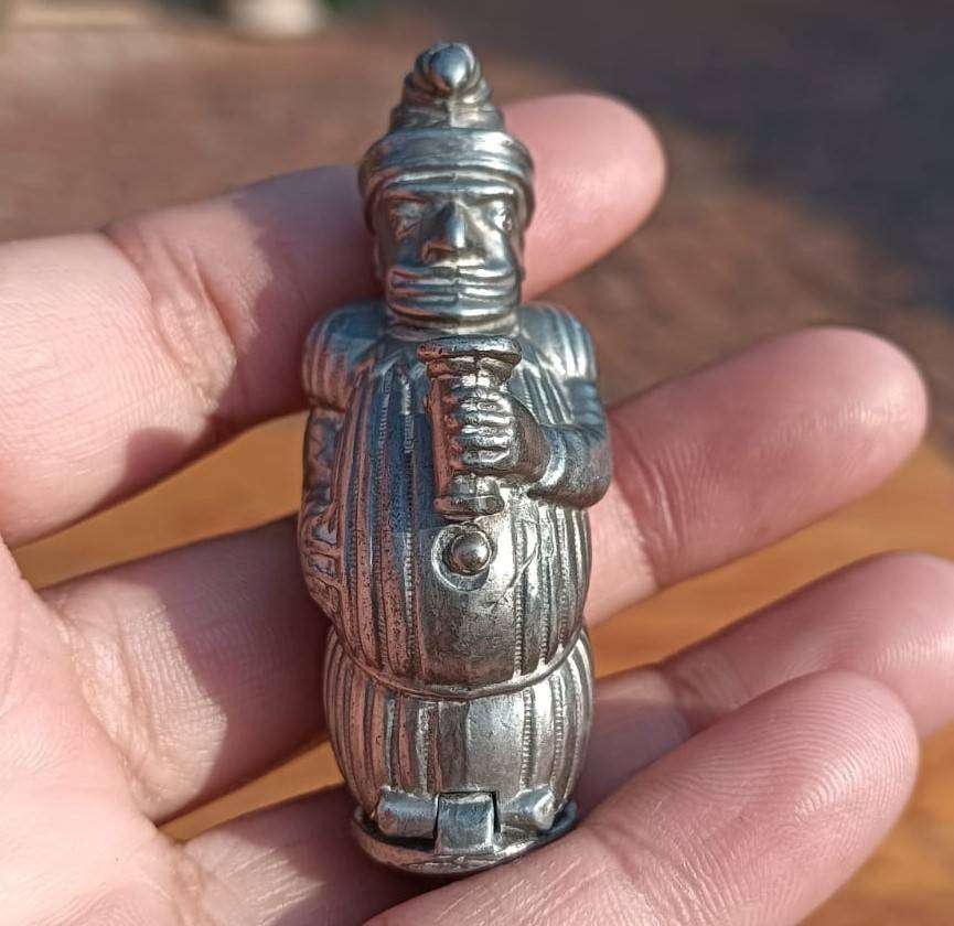 Antique 1890s Mr Punch Puppet Character Pocket Match Safe / Vesta Case with Hinged Bottom - Rare