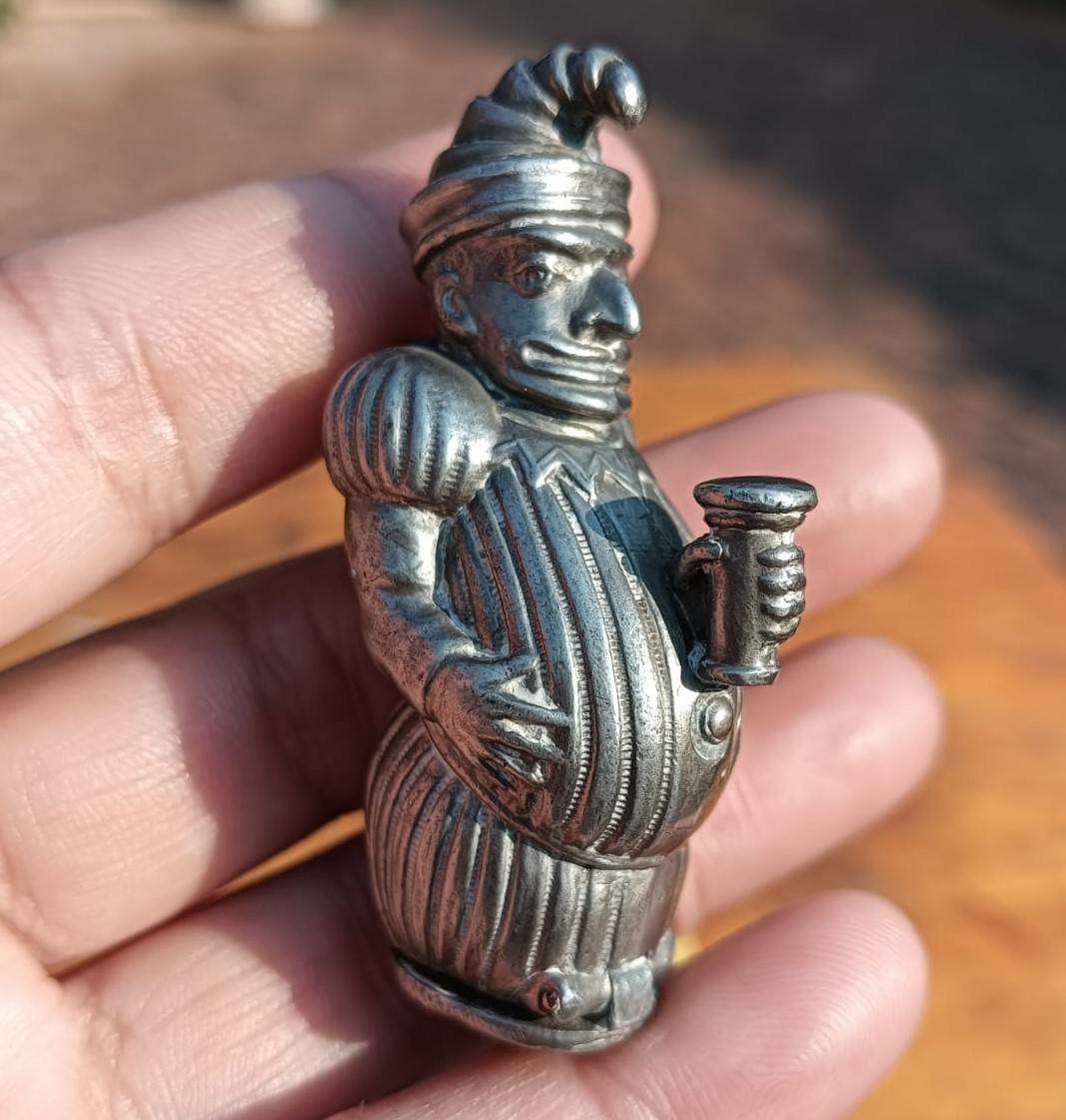 Antique 1890s Mr Punch Puppet Character Pocket Match Safe / Vesta Case with Hinged Bottom - Rare