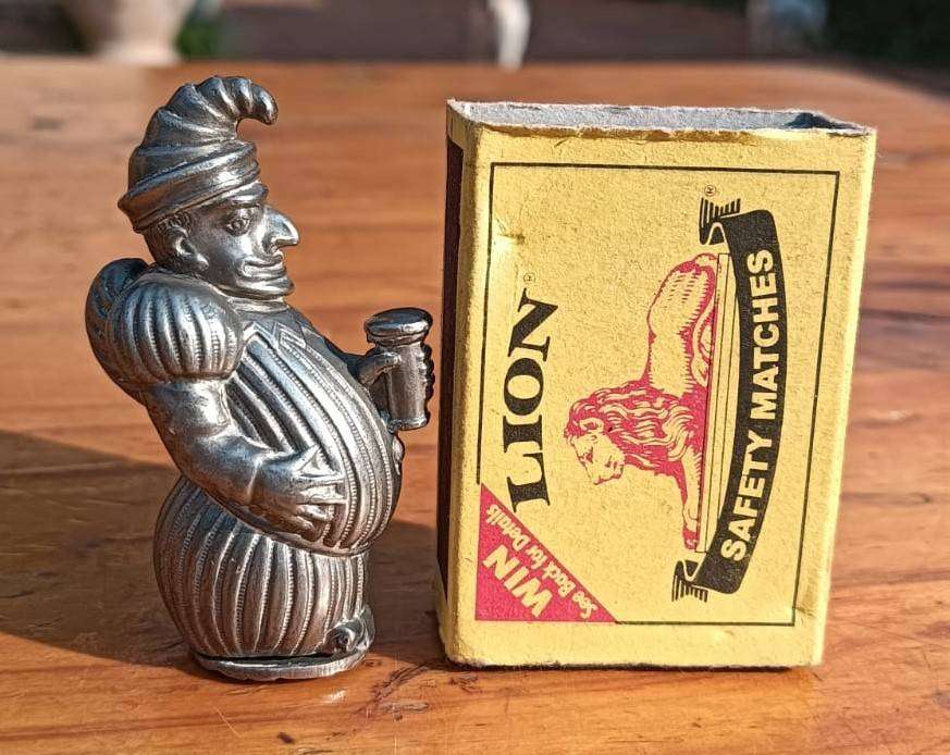 Antique 1890s Mr Punch Puppet Character Pocket Match Safe / Vesta Case with Hinged Bottom - Rare