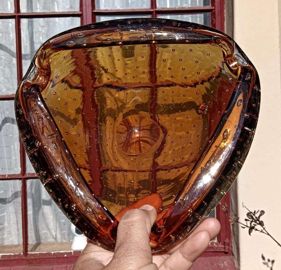 Vintage Murano Orange Bullicante (controlled bubbles) Bowl Large 19cm Wide Totally Handmade