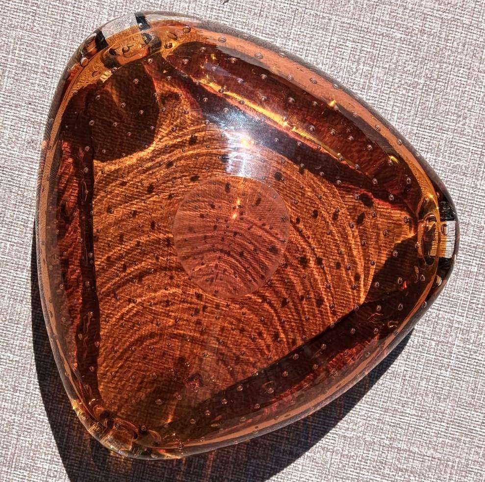 Vintage Murano Orange Bullicante (controlled bubbles) Bowl Large 19cm Wide Totally Handmade