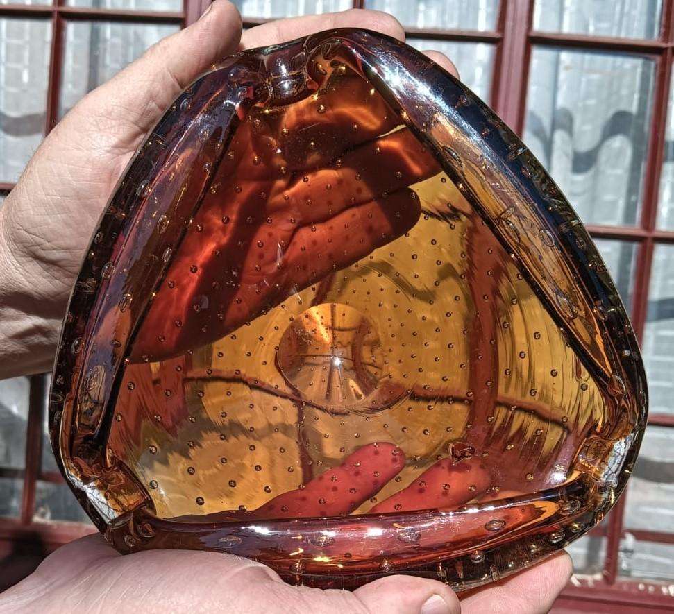 Vintage Murano Orange Bullicante (controlled bubbles) Bowl Large 19cm Wide Totally Handmade