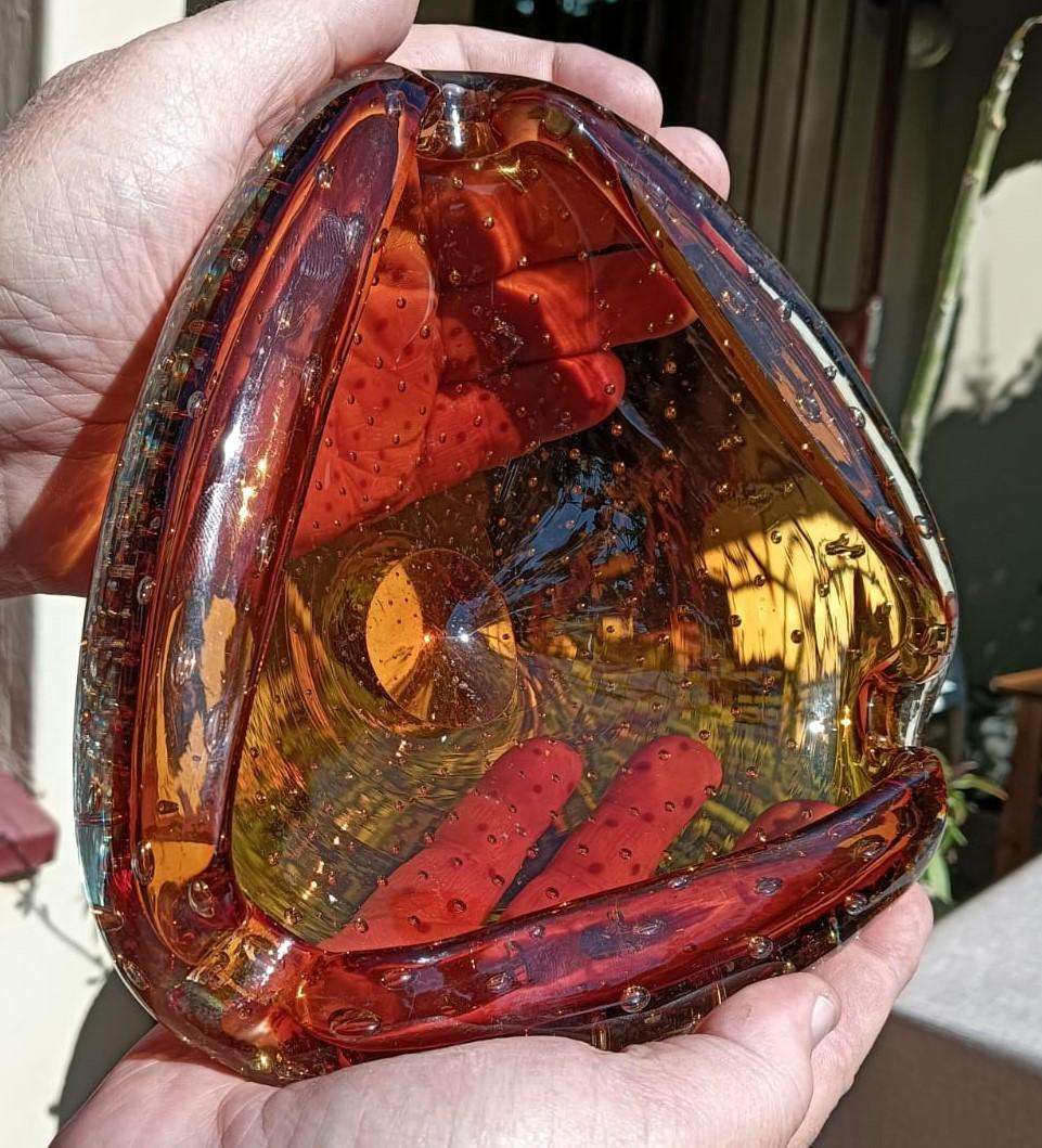 Vintage Murano Orange Bullicante (controlled bubbles) Bowl Large 19cm Wide Totally Handmade