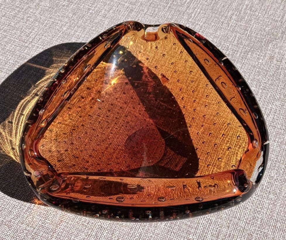 Vintage Murano Orange Bullicante (controlled bubbles) Bowl Large 19cm Wide Totally Handmade