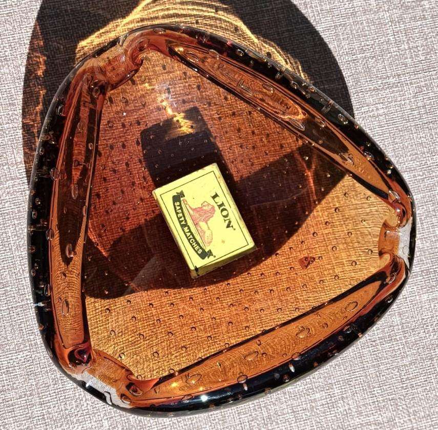 Vintage Murano Orange Bullicante (controlled bubbles) Bowl Large 19cm Wide Totally Handmade