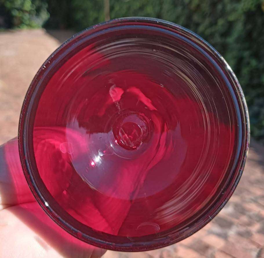 Italian Murano Hand Blown (Has Pontil Scar) Enamel Hand Painted Red Ruby Glass Goblet Good Condition
