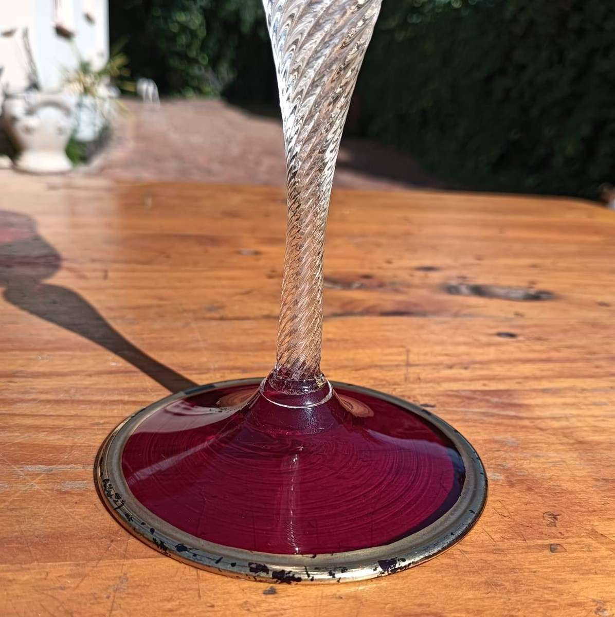 Italian Murano Hand Blown (Has Pontil Scar) Enamel Hand Painted Red Ruby Glass Goblet Good Condition