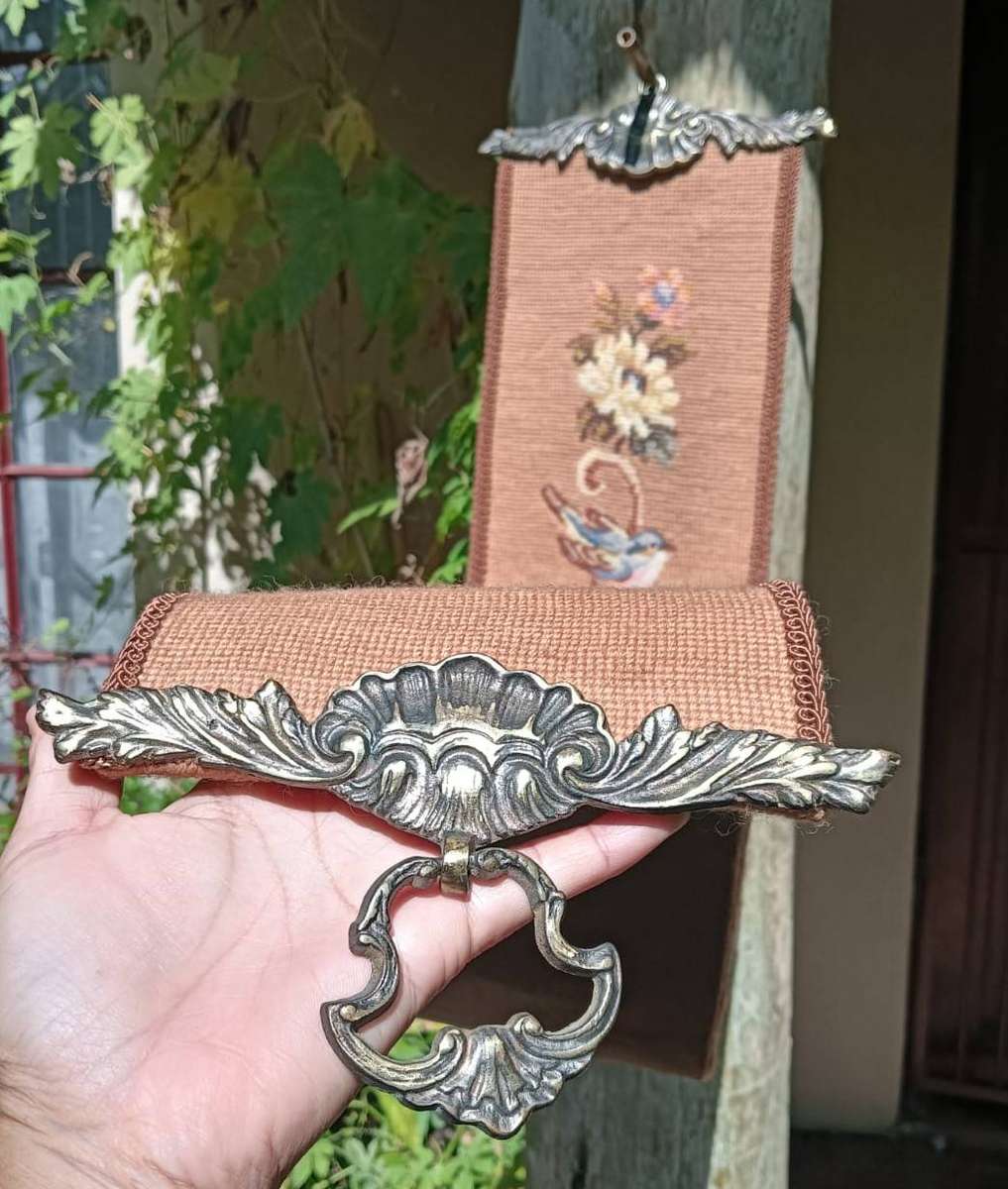 Vintage Needlepoint Tapestry Bell Pull with Birds an Flowers 90cm Long In Good Condition