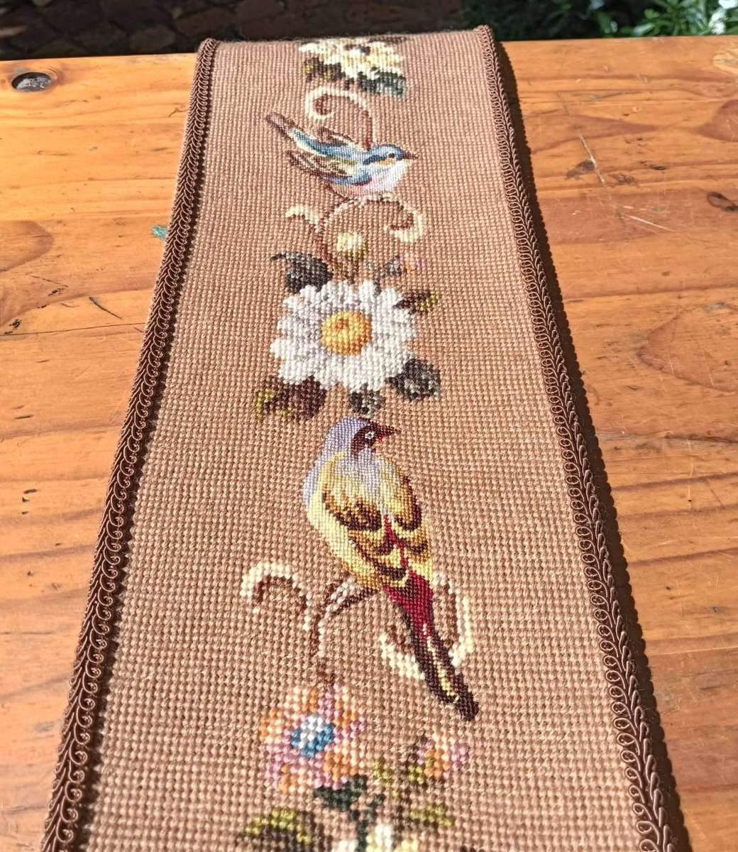 Vintage Needlepoint Tapestry Bell Pull with Birds an Flowers 90cm Long In Good Condition
