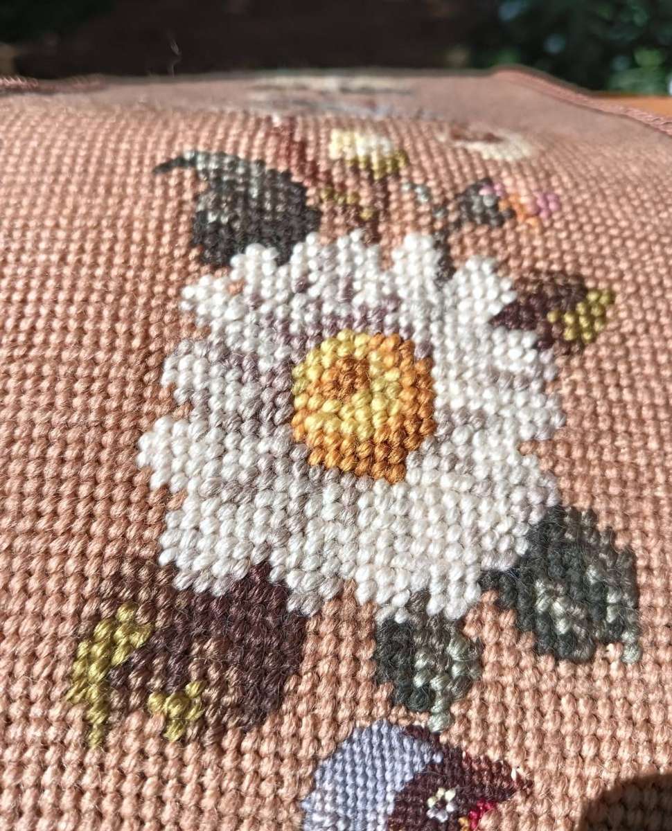 Vintage Needlepoint Tapestry Bell Pull with Birds an Flowers 90cm Long In Good Condition