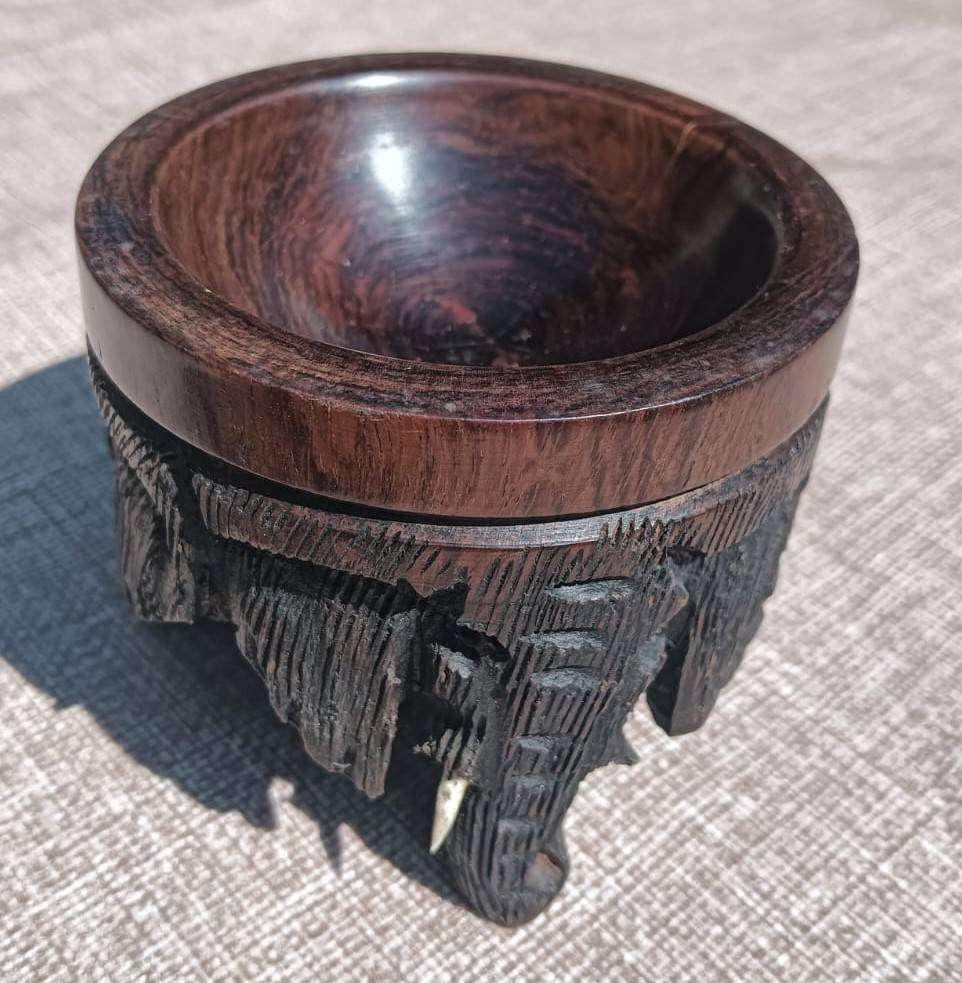 Hand Painted Ostrich Egg with Carved Wooden Elephant Stand No 4 of 4 Eggs on Auc