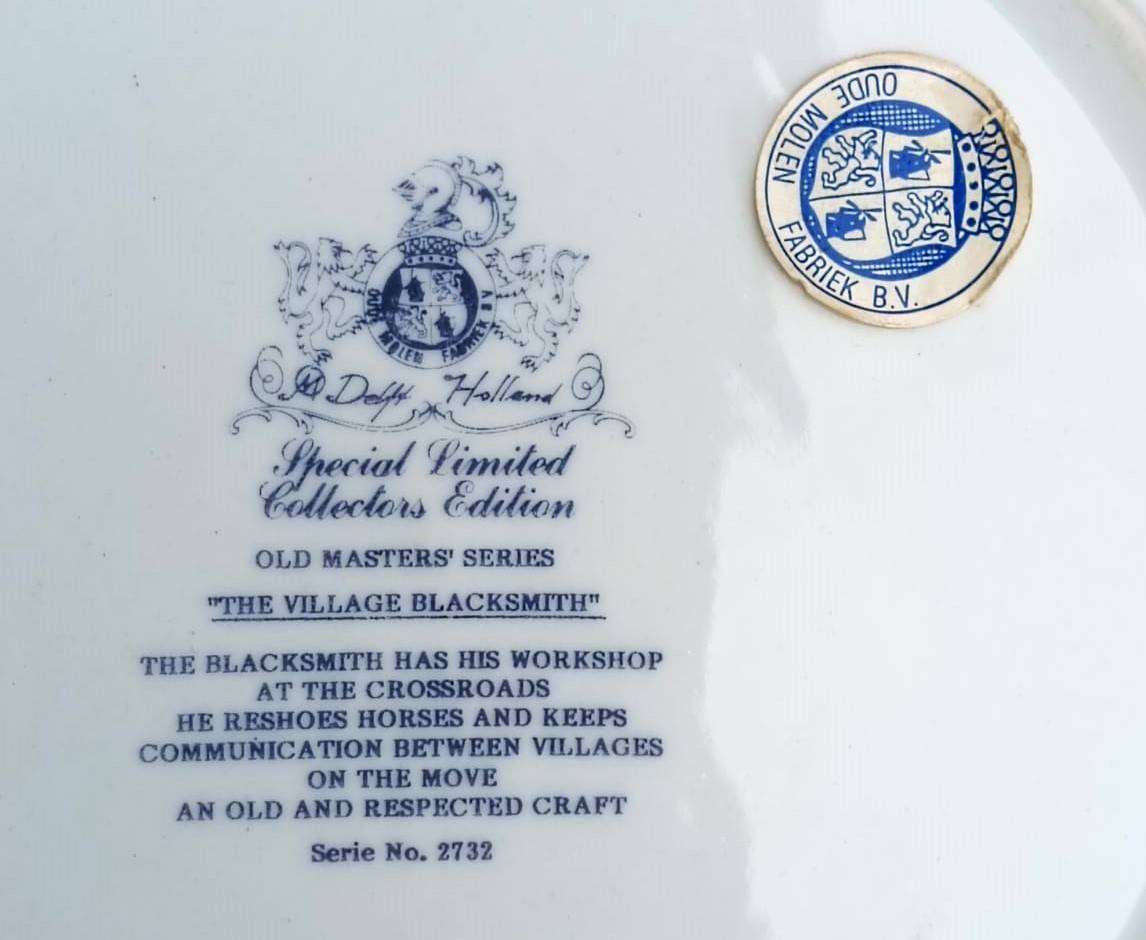 Delft Holland Oude Molen Fabriek Dutch Village Blacksmith Plate Special Limited Edition Bracket In