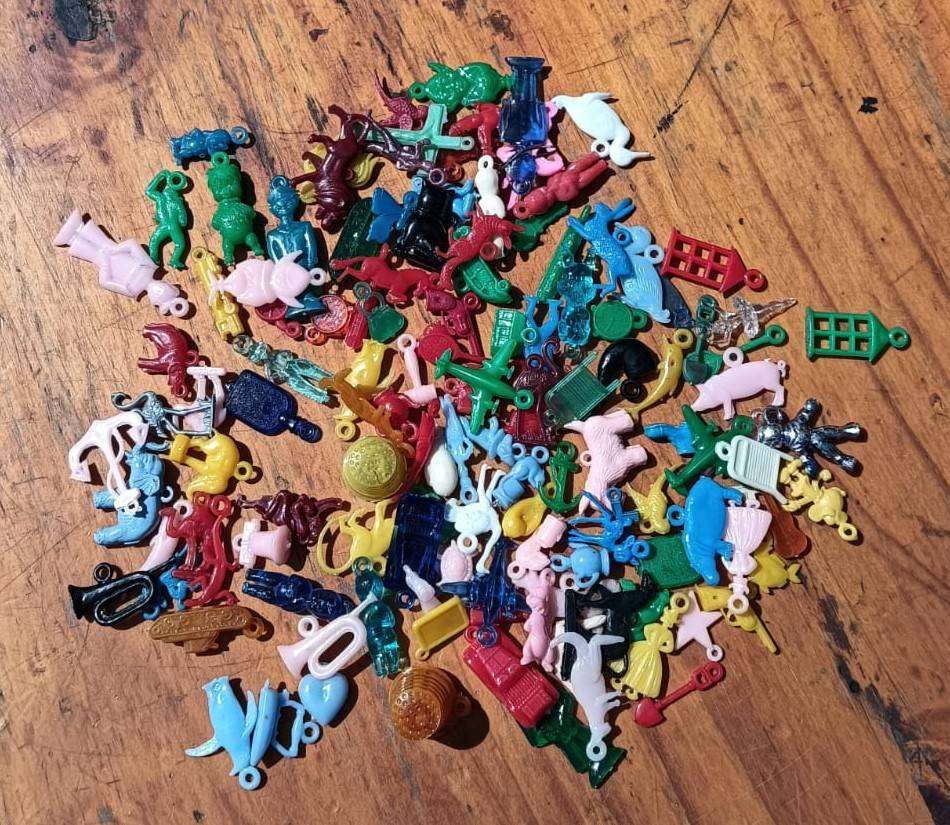Batch of over 130 Vintage 1950s-1980s Plastic Lucky Packet / Cracker Jack Charms with Loops