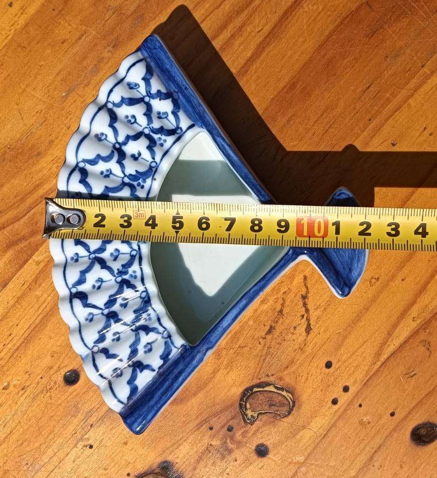 Two Porcelain Ring Dishes: Peacock with Tail Feathers and Handfan Design Vintage Japan