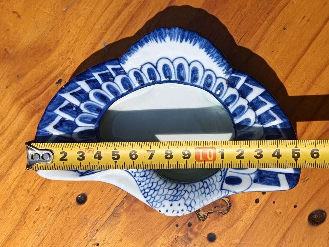 Two Porcelain Ring Dishes: Peacock with Tail Feathers and Handfan Design Vintage Japan