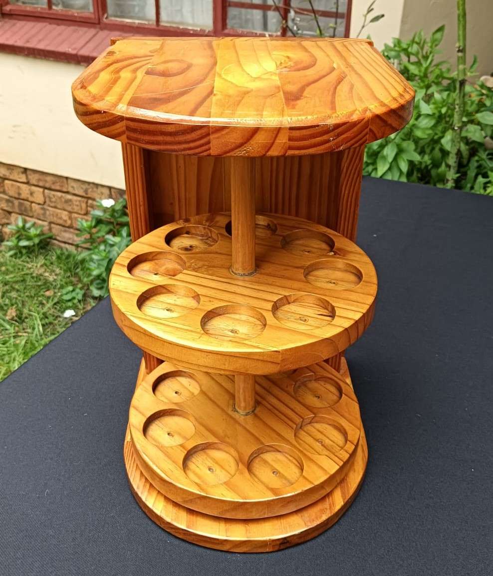 Rotating Solid Pine Wood Spicerack 35cm High to Hold 16 Spices and Herbs